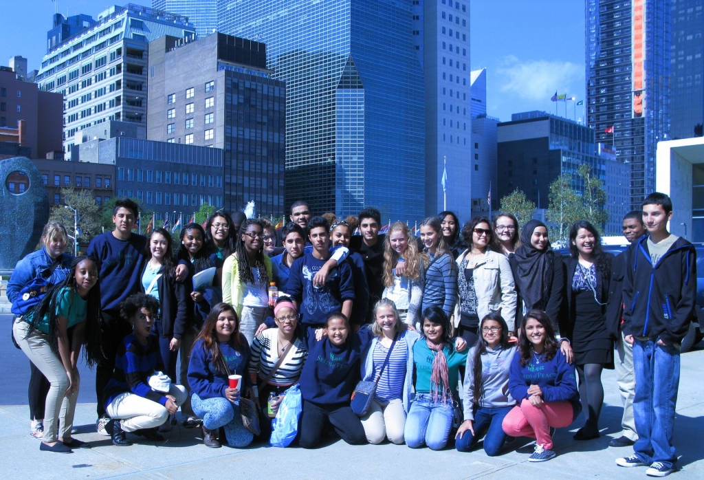 The Syracuse Seeds of Peace gather at the United Nations plaza in New York City in September, 2014.